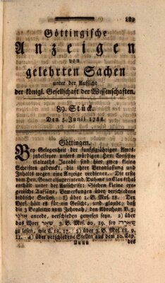 Göttingische Anzeigen von gelehrten Sachen (Göttingische Zeitungen von gelehrten Sachen) Donnerstag 5. Juni 1788