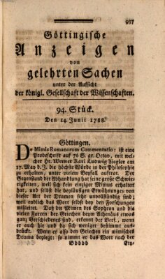 Göttingische Anzeigen von gelehrten Sachen (Göttingische Zeitungen von gelehrten Sachen) Samstag 14. Juni 1788