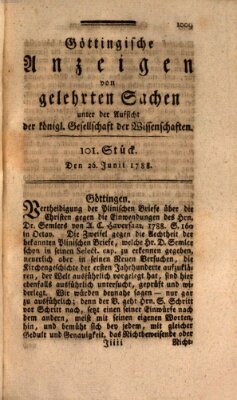 Göttingische Anzeigen von gelehrten Sachen (Göttingische Zeitungen von gelehrten Sachen) Donnerstag 26. Juni 1788