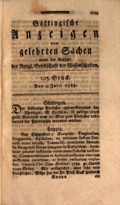 Göttingische Anzeigen von gelehrten Sachen (Göttingische Zeitungen von gelehrten Sachen) Donnerstag 3. Juli 1788