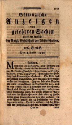 Göttingische Anzeigen von gelehrten Sachen (Göttingische Zeitungen von gelehrten Sachen) Samstag 5. Juli 1788