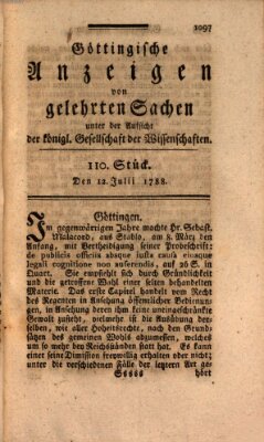 Göttingische Anzeigen von gelehrten Sachen (Göttingische Zeitungen von gelehrten Sachen) Samstag 12. Juli 1788