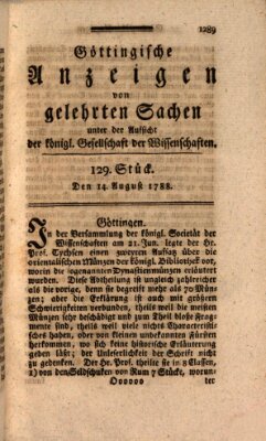 Göttingische Anzeigen von gelehrten Sachen (Göttingische Zeitungen von gelehrten Sachen) Donnerstag 14. August 1788