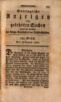 Göttingische Anzeigen von gelehrten Sachen (Göttingische Zeitungen von gelehrten Sachen) Samstag 16. August 1788