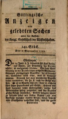 Göttingische Anzeigen von gelehrten Sachen (Göttingische Zeitungen von gelehrten Sachen) Montag 1. September 1788