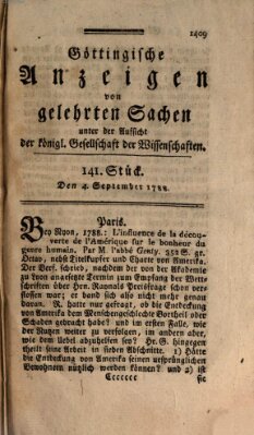 Göttingische Anzeigen von gelehrten Sachen (Göttingische Zeitungen von gelehrten Sachen) Donnerstag 4. September 1788