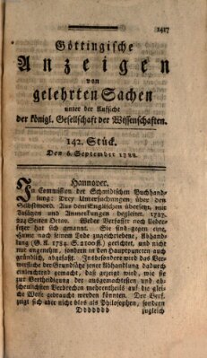 Göttingische Anzeigen von gelehrten Sachen (Göttingische Zeitungen von gelehrten Sachen) Samstag 6. September 1788