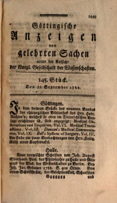 Göttingische Anzeigen von gelehrten Sachen (Göttingische Zeitungen von gelehrten Sachen) Donnerstag 11. September 1788