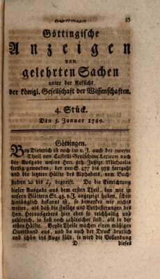 Göttingische Anzeigen von gelehrten Sachen (Göttingische Zeitungen von gelehrten Sachen) Montag 5. Januar 1789