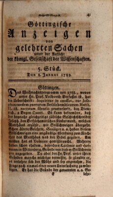 Göttingische Anzeigen von gelehrten Sachen (Göttingische Zeitungen von gelehrten Sachen) Donnerstag 8. Januar 1789