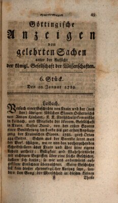 Göttingische Anzeigen von gelehrten Sachen (Göttingische Zeitungen von gelehrten Sachen) Samstag 10. Januar 1789