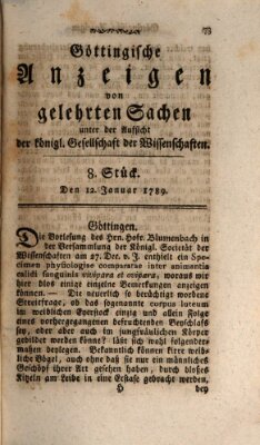 Göttingische Anzeigen von gelehrten Sachen (Göttingische Zeitungen von gelehrten Sachen) Montag 12. Januar 1789