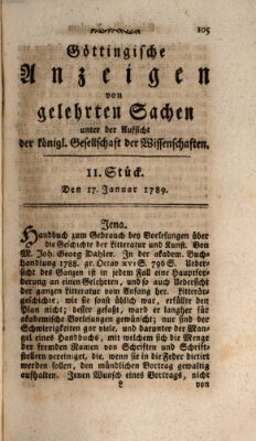 Göttingische Anzeigen von gelehrten Sachen (Göttingische Zeitungen von gelehrten Sachen) Samstag 17. Januar 1789