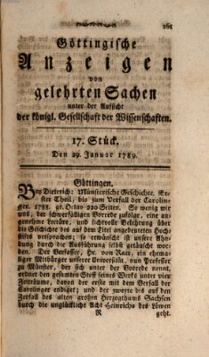 Göttingische Anzeigen von gelehrten Sachen (Göttingische Zeitungen von gelehrten Sachen) Donnerstag 29. Januar 1789