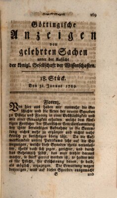 Göttingische Anzeigen von gelehrten Sachen (Göttingische Zeitungen von gelehrten Sachen) Samstag 31. Januar 1789