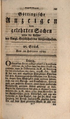 Göttingische Anzeigen von gelehrten Sachen (Göttingische Zeitungen von gelehrten Sachen) Donnerstag 12. Februar 1789