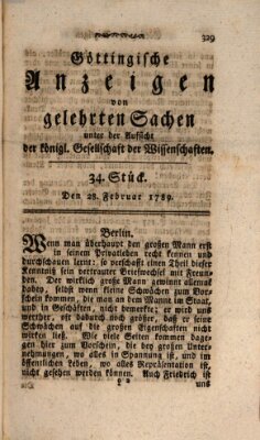 Göttingische Anzeigen von gelehrten Sachen (Göttingische Zeitungen von gelehrten Sachen) Samstag 28. Februar 1789
