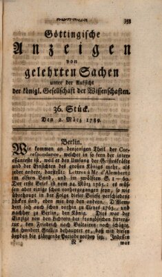 Göttingische Anzeigen von gelehrten Sachen (Göttingische Zeitungen von gelehrten Sachen) Montag 2. März 1789