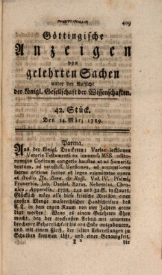 Göttingische Anzeigen von gelehrten Sachen (Göttingische Zeitungen von gelehrten Sachen) Samstag 14. März 1789