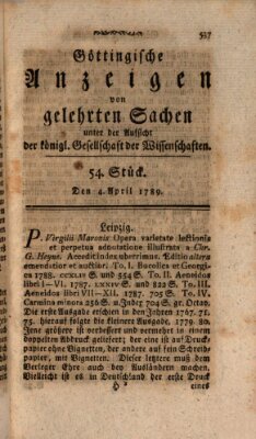 Göttingische Anzeigen von gelehrten Sachen (Göttingische Zeitungen von gelehrten Sachen) Samstag 4. April 1789