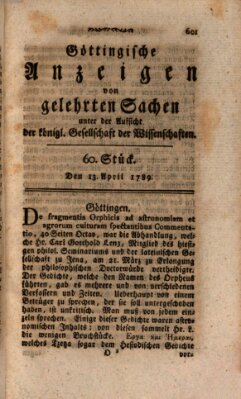Göttingische Anzeigen von gelehrten Sachen (Göttingische Zeitungen von gelehrten Sachen) Montag 13. April 1789