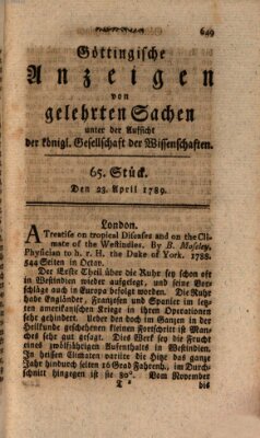 Göttingische Anzeigen von gelehrten Sachen (Göttingische Zeitungen von gelehrten Sachen) Donnerstag 23. April 1789