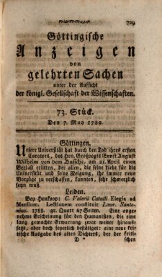 Göttingische Anzeigen von gelehrten Sachen (Göttingische Zeitungen von gelehrten Sachen) Donnerstag 7. Mai 1789