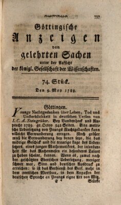 Göttingische Anzeigen von gelehrten Sachen (Göttingische Zeitungen von gelehrten Sachen) Samstag 9. Mai 1789