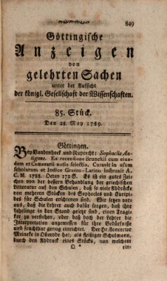 Göttingische Anzeigen von gelehrten Sachen (Göttingische Zeitungen von gelehrten Sachen) Donnerstag 28. Mai 1789