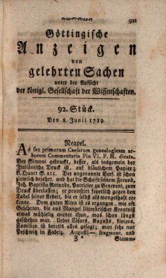 Göttingische Anzeigen von gelehrten Sachen (Göttingische Zeitungen von gelehrten Sachen) Montag 8. Juni 1789