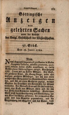 Göttingische Anzeigen von gelehrten Sachen (Göttingische Zeitungen von gelehrten Sachen) Donnerstag 18. Juni 1789