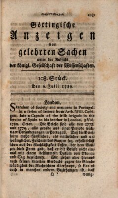 Göttingische Anzeigen von gelehrten Sachen (Göttingische Zeitungen von gelehrten Sachen) Montag 6. Juli 1789