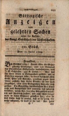 Göttingische Anzeigen von gelehrten Sachen (Göttingische Zeitungen von gelehrten Sachen) Samstag 11. Juli 1789