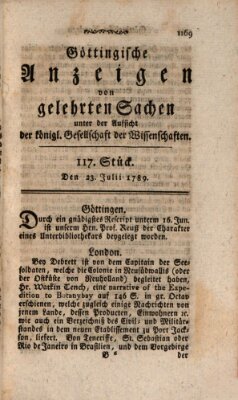 Göttingische Anzeigen von gelehrten Sachen (Göttingische Zeitungen von gelehrten Sachen) Donnerstag 23. Juli 1789