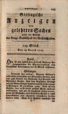 Göttingische Anzeigen von gelehrten Sachen (Göttingische Zeitungen von gelehrten Sachen) Donnerstag 13. August 1789