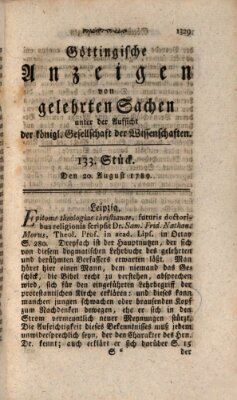 Göttingische Anzeigen von gelehrten Sachen (Göttingische Zeitungen von gelehrten Sachen) Donnerstag 20. August 1789