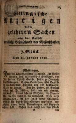 Göttingische Anzeigen von gelehrten Sachen (Göttingische Zeitungen von gelehrten Sachen) Montag 11. Januar 1790