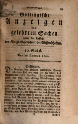 Göttingische Anzeigen von gelehrten Sachen (Göttingische Zeitungen von gelehrten Sachen) Samstag 16. Januar 1790