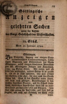 Göttingische Anzeigen von gelehrten Sachen (Göttingische Zeitungen von gelehrten Sachen) Donnerstag 21. Januar 1790