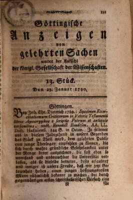 Göttingische Anzeigen von gelehrten Sachen (Göttingische Zeitungen von gelehrten Sachen) Samstag 23. Januar 1790