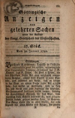 Göttingische Anzeigen von gelehrten Sachen (Göttingische Zeitungen von gelehrten Sachen) Samstag 30. Januar 1790