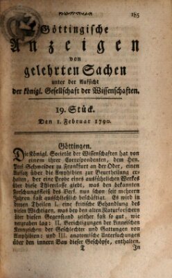 Göttingische Anzeigen von gelehrten Sachen (Göttingische Zeitungen von gelehrten Sachen) Montag 1. Februar 1790