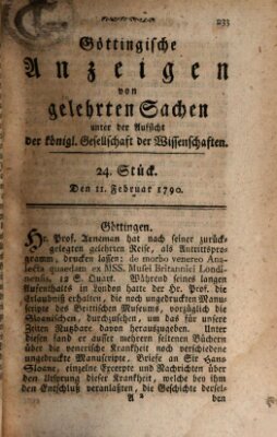 Göttingische Anzeigen von gelehrten Sachen (Göttingische Zeitungen von gelehrten Sachen) Donnerstag 11. Februar 1790