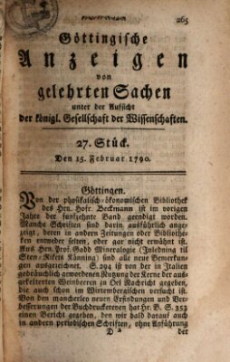 Göttingische Anzeigen von gelehrten Sachen (Göttingische Zeitungen von gelehrten Sachen) Montag 15. Februar 1790