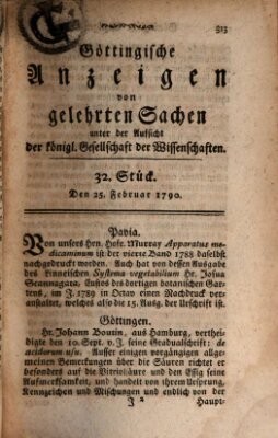 Göttingische Anzeigen von gelehrten Sachen (Göttingische Zeitungen von gelehrten Sachen) Donnerstag 25. Februar 1790