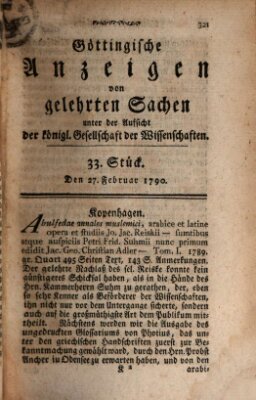 Göttingische Anzeigen von gelehrten Sachen (Göttingische Zeitungen von gelehrten Sachen) Samstag 27. Februar 1790