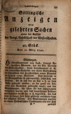 Göttingische Anzeigen von gelehrten Sachen (Göttingische Zeitungen von gelehrten Sachen) Donnerstag 11. März 1790