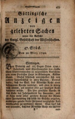 Göttingische Anzeigen von gelehrten Sachen (Göttingische Zeitungen von gelehrten Sachen) Montag 22. März 1790