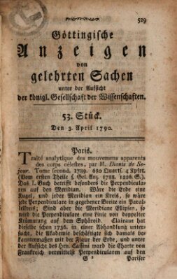 Göttingische Anzeigen von gelehrten Sachen (Göttingische Zeitungen von gelehrten Sachen) Samstag 3. April 1790