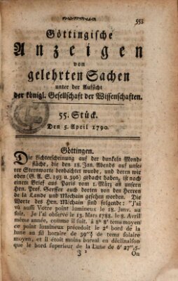 Göttingische Anzeigen von gelehrten Sachen (Göttingische Zeitungen von gelehrten Sachen) Montag 5. April 1790